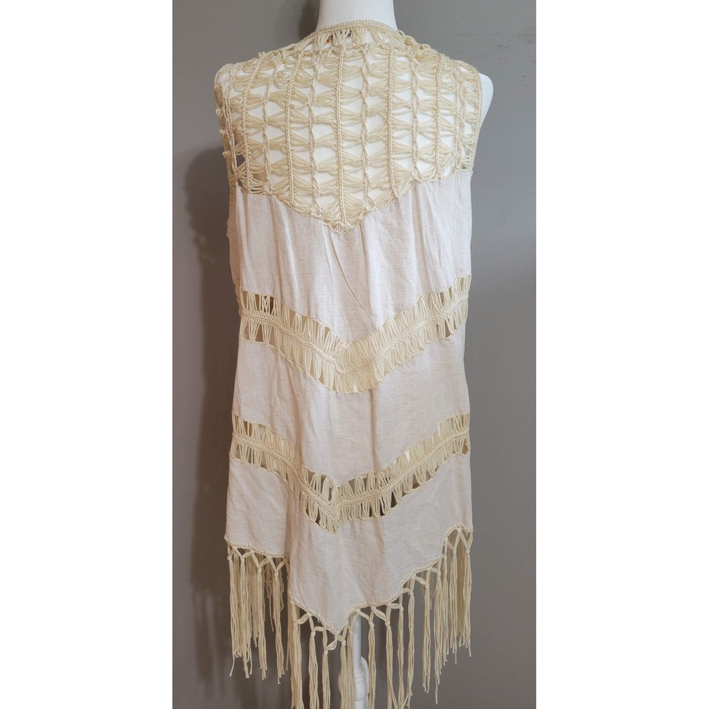 Umgee Linen Crochet Open Front Fringe Duster - Picture 2 of 6
